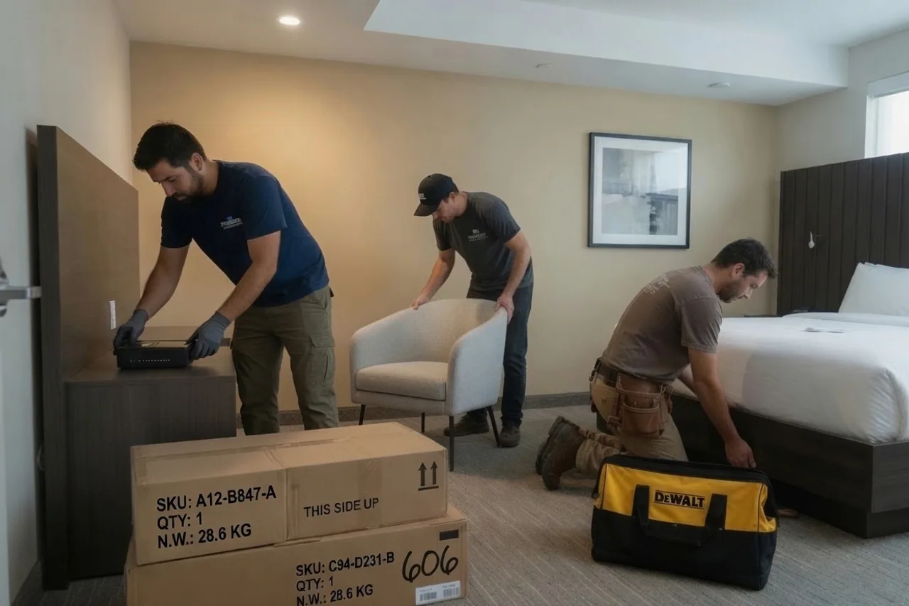 Next Movement crew installing furniture, fixtures, and equipment for a specialty project